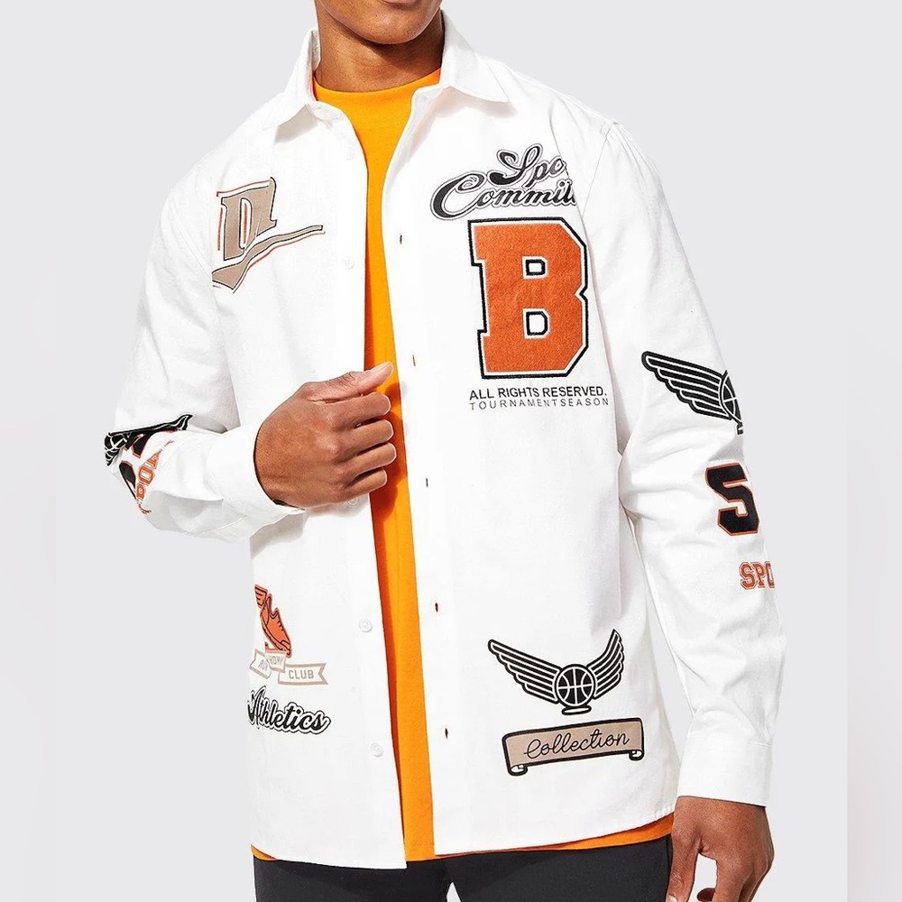 Varsity Badge Twill Overshirt from boohoo man